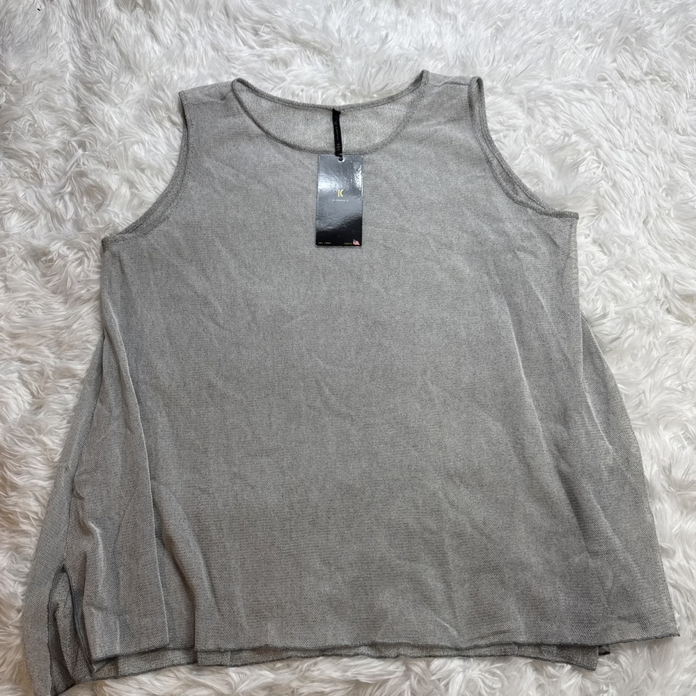 IC by Connie K Women's 1X Thin Knit Vest Gray Link‎ Jersey Layering Relaxed New!